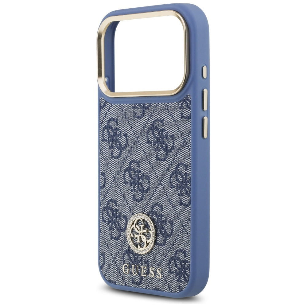 Capa MagSafe para Apple iPhone 17 Pro, Guess, Logo Strass 4G, Azul