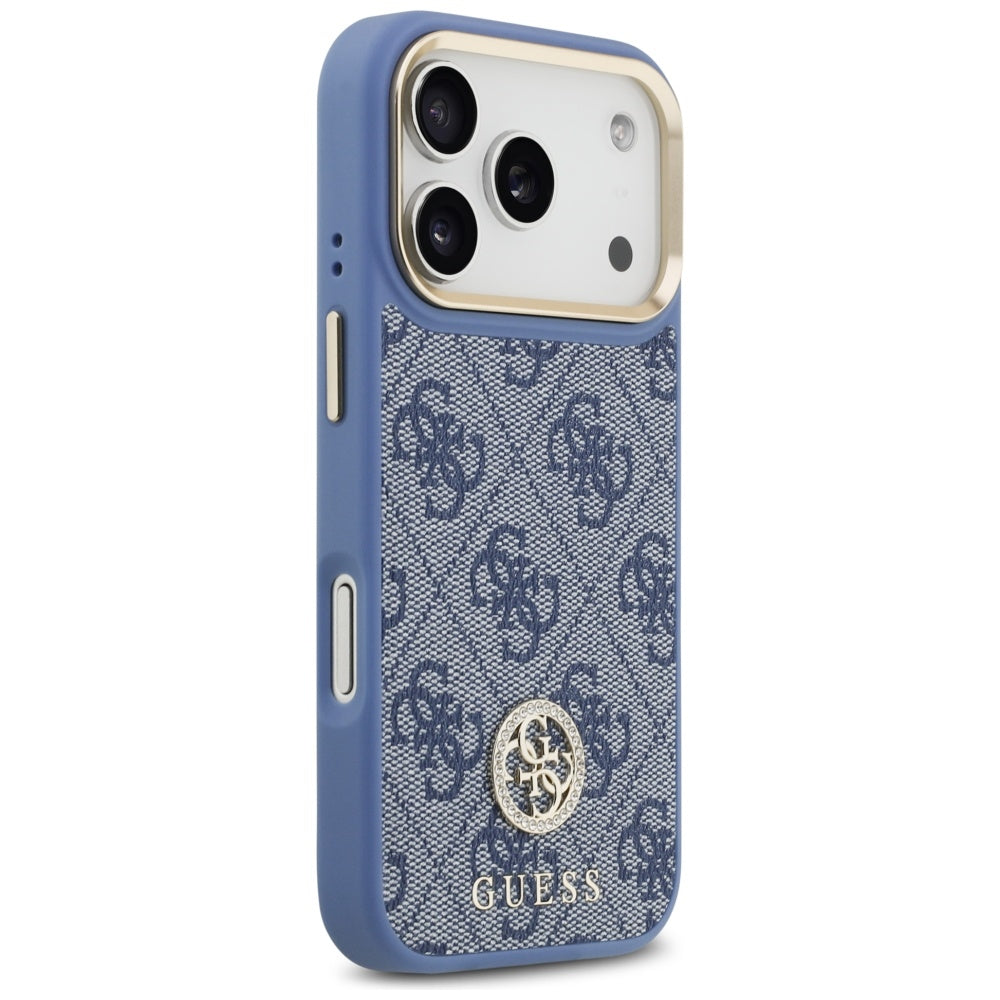 Capa MagSafe para Apple iPhone 17 Pro, Guess, Logo Strass 4G, Azul