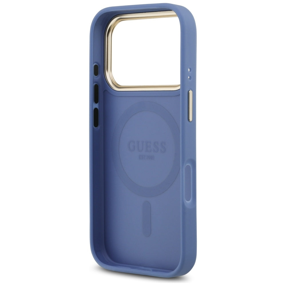 Capa MagSafe para Apple iPhone 17 Pro, Guess, Logo Strass 4G, Azul