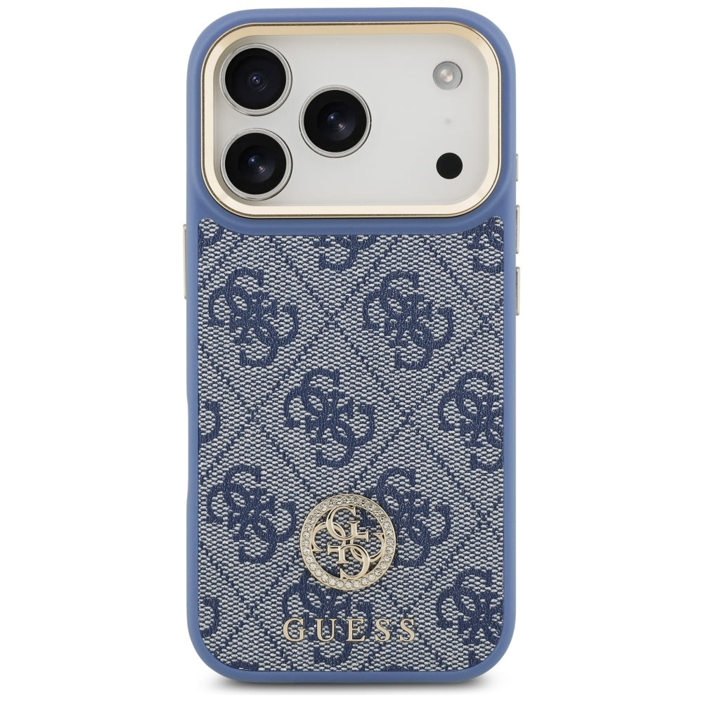Capa MagSafe para Apple iPhone 17 Pro, Guess, 4G Strass Logo com Alça Grande, Azul