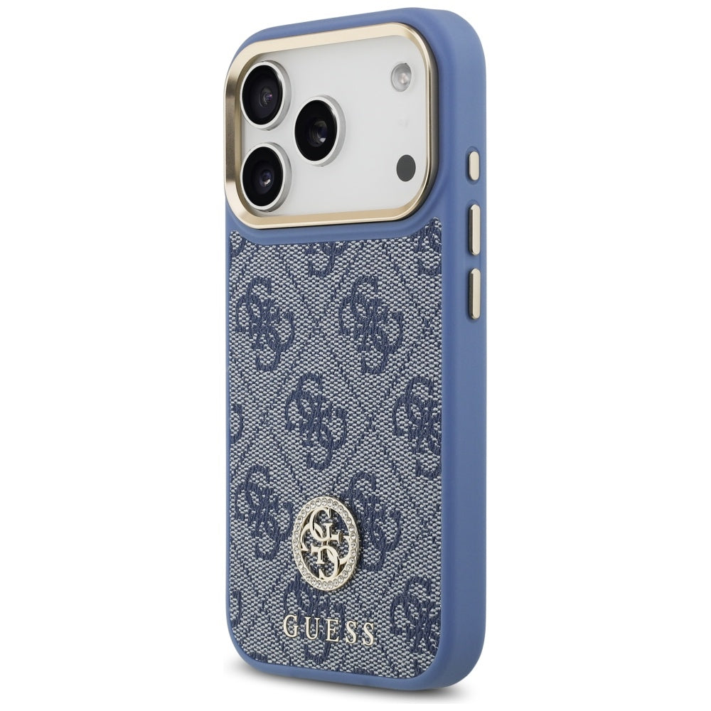 Capa MagSafe para Apple iPhone 17 Pro, Guess, 4G Strass Logo com Alça Grande, Azul