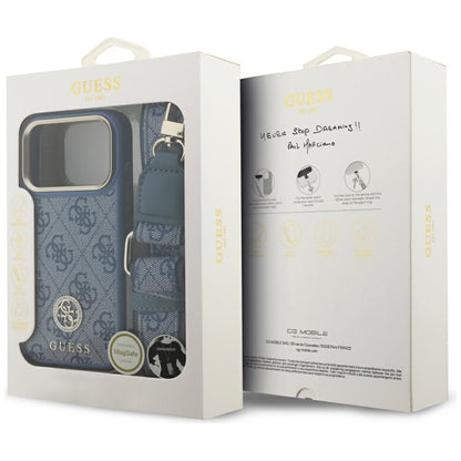 Capa MagSafe para Apple iPhone 17 Pro, Guess, 4G Strass Logo com Alça Grande, Azul