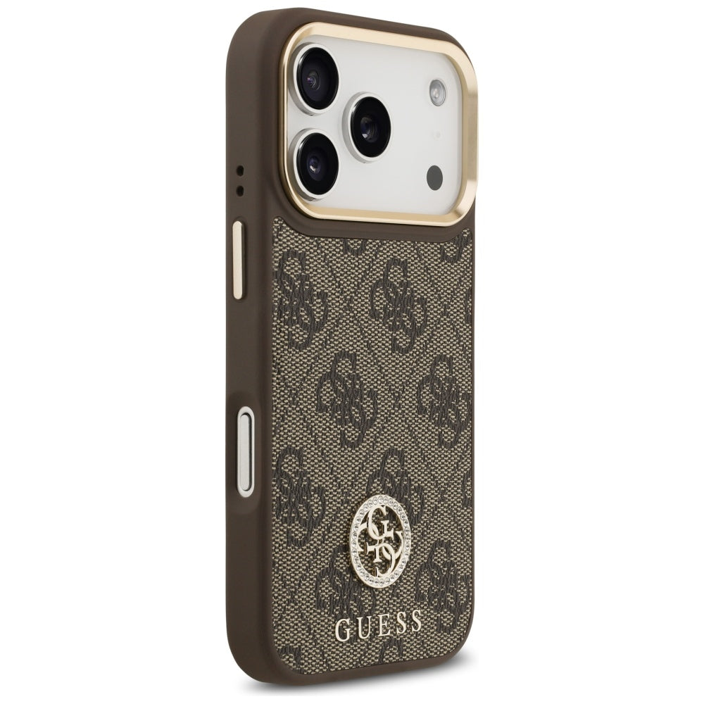 Capa MagSafe para Apple iPhone 17 Pro, Guess, 4G Strass Logo com Alça Grande, Marrom