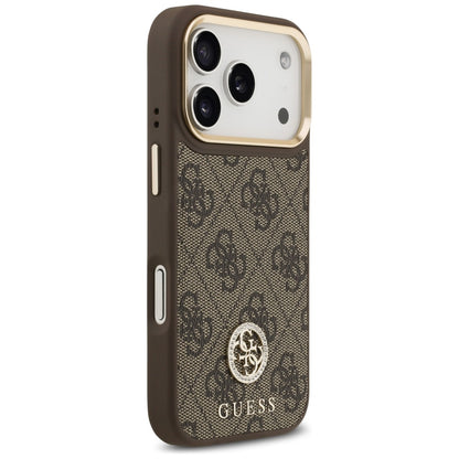 Capa MagSafe para Apple iPhone 17 Pro, Guess, 4G Strass Logo com Alça Grande, Marrom