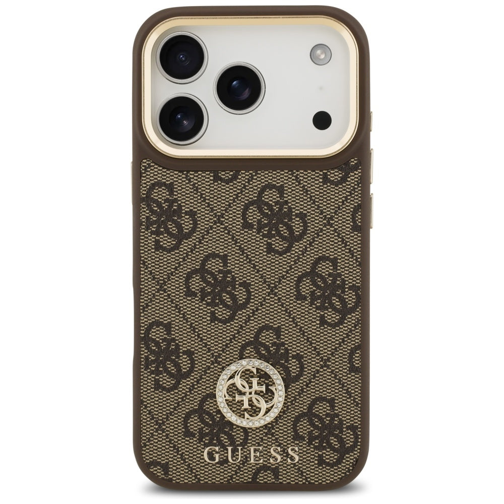 Capa MagSafe para Apple iPhone 17 Pro, Guess, 4G Strass Logo com Alça Grande, Marrom