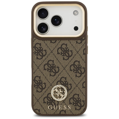 Capa MagSafe para Apple iPhone 17 Pro, Guess, 4G Strass Logo com Alça Grande, Marrom