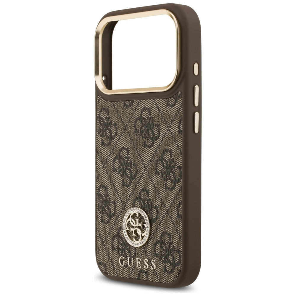 Capa MagSafe para Apple iPhone 17 Pro, Guess, 4G Strass Logo com Alça Grande, Marrom