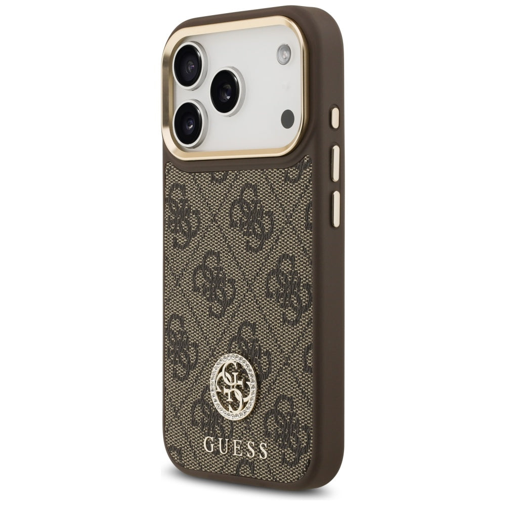 Capa MagSafe para Apple iPhone 17 Pro, Guess, 4G Strass Logo com Alça Grande, Marrom