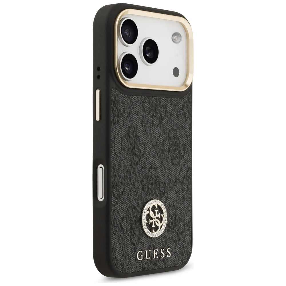 Capa MagSafe para Apple iPhone 17 Pro, Guess, 4G Strass Logo com Alça Grande, Preta