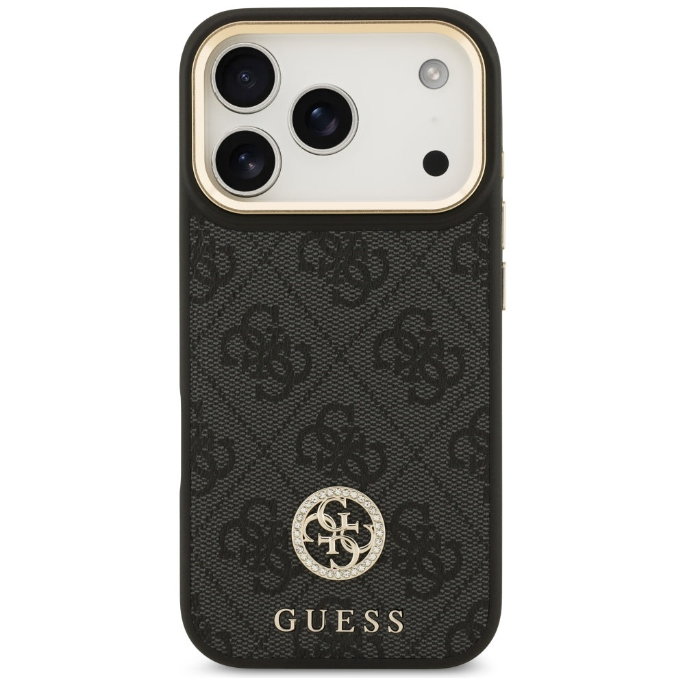 Capa MagSafe para Apple iPhone 17 Pro, Guess, 4G Strass Logo com Alça Grande, Preta
