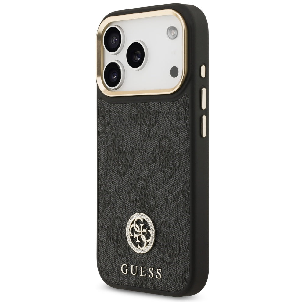 Capa MagSafe para Apple iPhone 17 Pro, Guess, 4G Strass Logo com Alça Grande, Preta