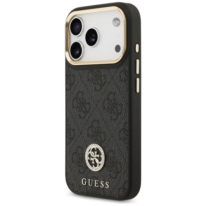 Capa MagSafe para Apple iPhone 17 Pro, Guess, 4G Strass Logo com Alça Grande, Preta