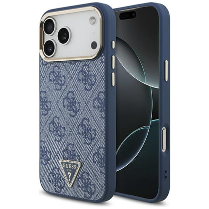 Capa MagSafe para Apple iPhone 17 Pro, Guess, Logo Triângulo 4G, Azul Dourado
