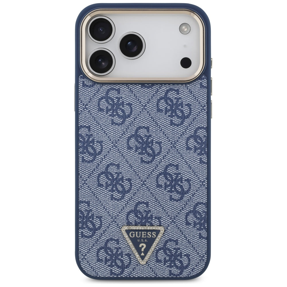 Capa MagSafe para Apple iPhone 17 Pro, Guess, Logo Triângulo 4G, Azul Dourado