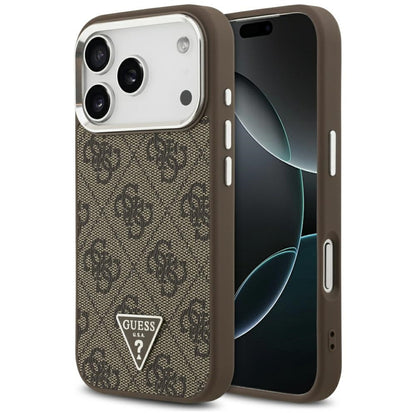 Capa MagSafe para Apple iPhone 17 Pro, Guess, Logo Triângulo 4G, Marrom Prateado.