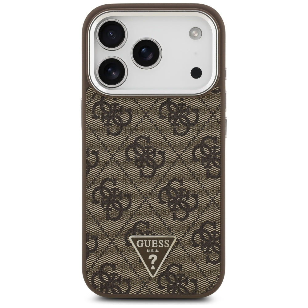 Capa MagSafe para Apple iPhone 17 Pro, Guess, Logo Triângulo 4G, Marrom Prateado.