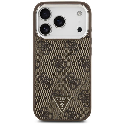 Capa MagSafe para Apple iPhone 17 Pro, Guess, Logo Triângulo 4G, Marrom Prateado.