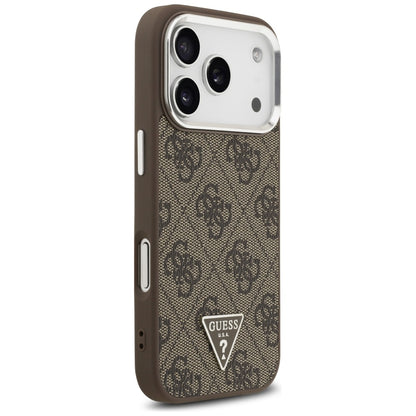 Capa MagSafe para Apple iPhone 17 Pro, Guess, Logo Triângulo 4G, Marrom Prateado.