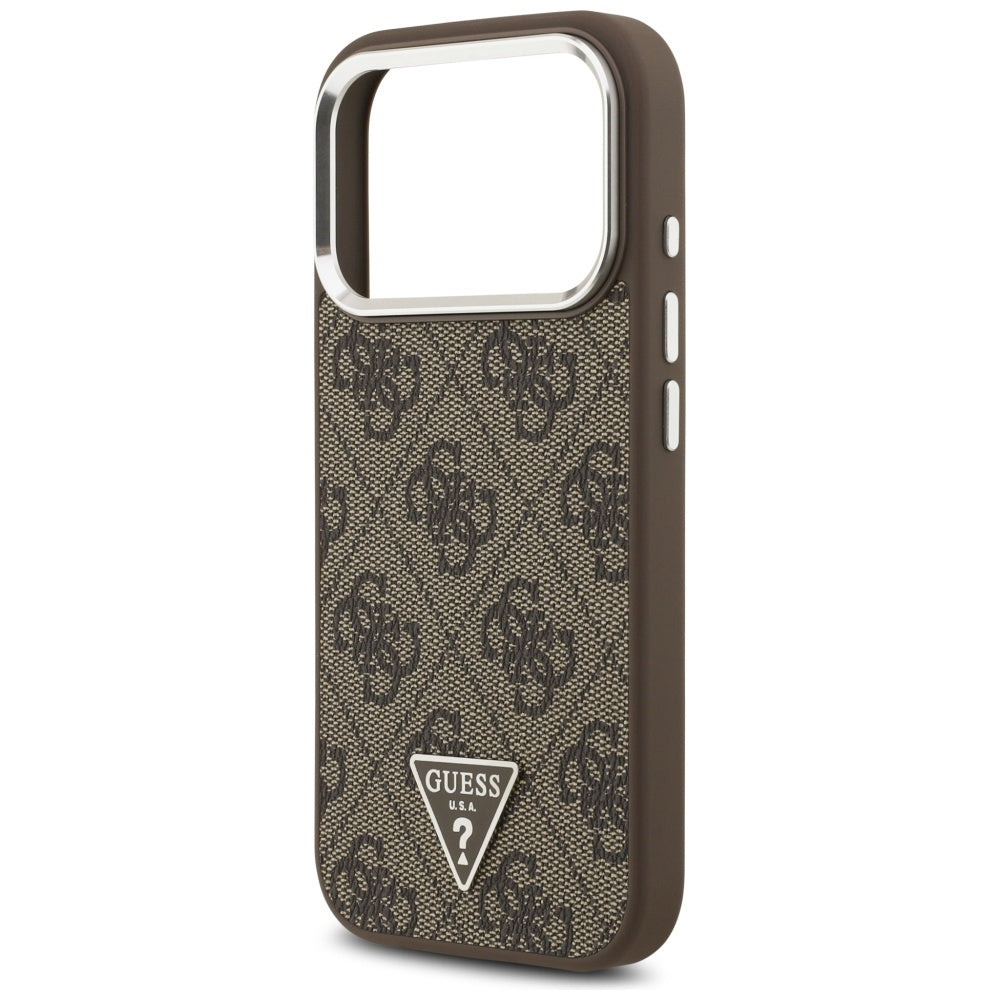 Capa MagSafe para Apple iPhone 17 Pro, Guess, Logo Triângulo 4G, Marrom Prateado.