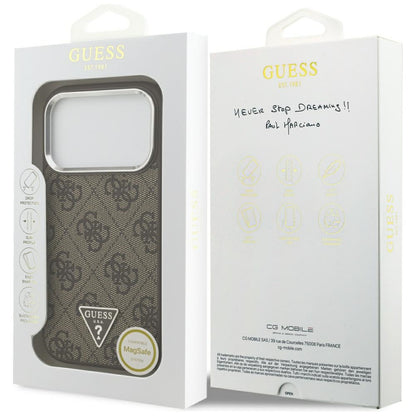 Capa MagSafe para Apple iPhone 17 Pro, Guess, Logo Triângulo 4G, Marrom Prateado.