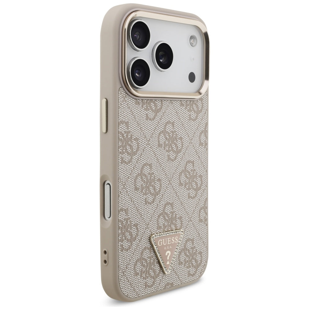 Capa MagSafe para Apple iPhone 17 Pro, Guess, Logo Triângulo 4G, Rosa Dourado