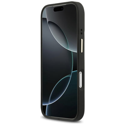 Capa MagSafe para Apple iPhone 17 Pro, Guess, Logo Triângulo 4G com Suporte para Câmera, Preta Dourada