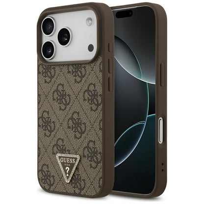 MagSafe Case for Apple iPhone 17 Pro, Guess, 4G Triangle Strass, Brown
