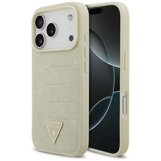 Capa MagSafe para Apple iPhone 17 Pro, Guess, Croco Triangle Logo, Dourada