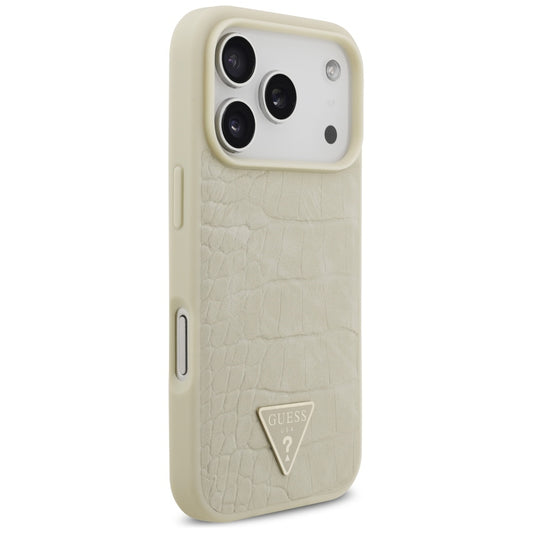 Capa MagSafe para Apple iPhone 17 Pro, Guess, Croco Triangle Logo, Dourada