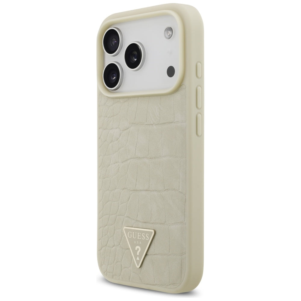 MagSafe Case for Apple iPhone 17 Pro, Guess, Croco Triangle Logo, Gold