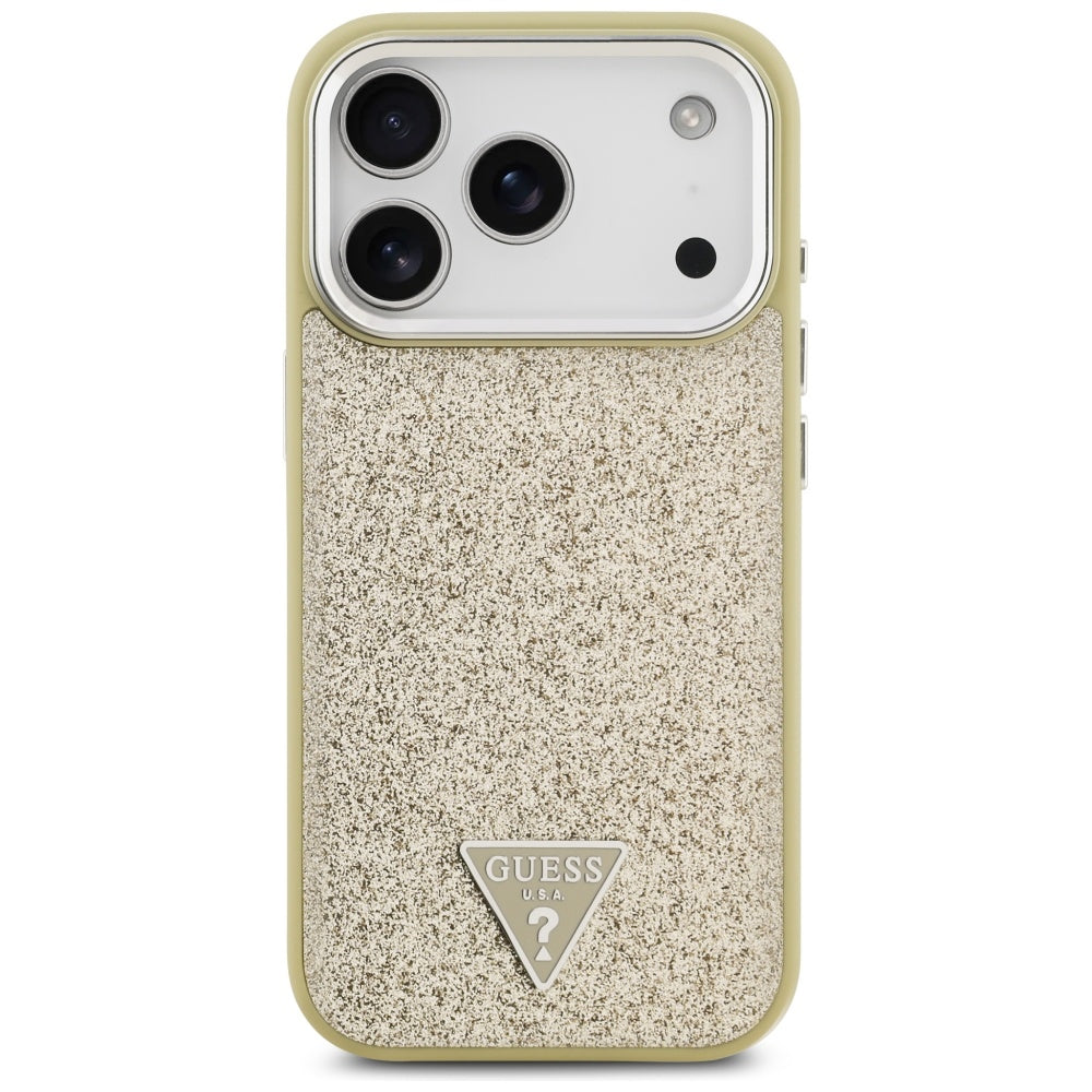 Capa MagSafe para Apple iPhone 17 Pro, Guess, Glitter Triangle Logo, Dourada
