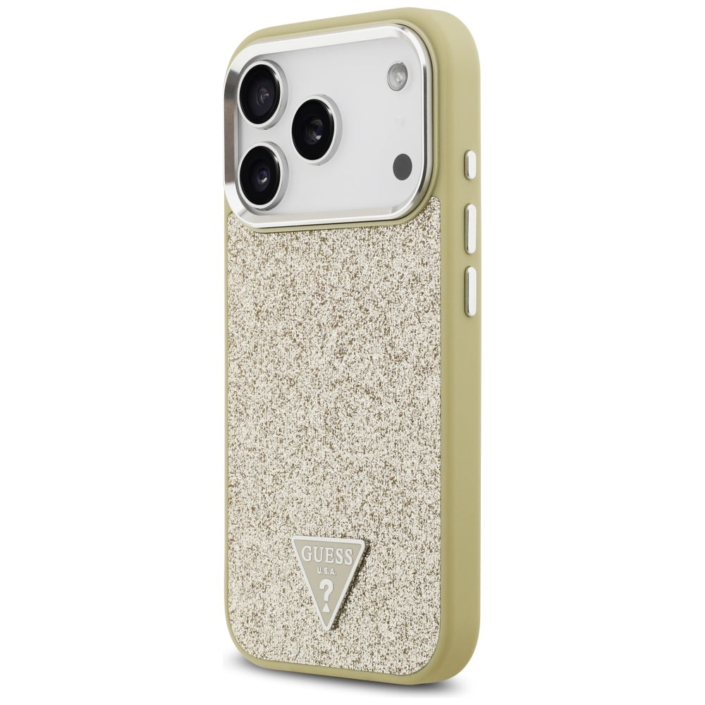 Capa MagSafe para Apple iPhone 17 Pro, Guess, Glitter Triangle Logo, Dourada