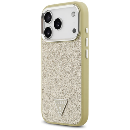 Capa MagSafe para Apple iPhone 17 Pro, Guess, Glitter Triangle Logo, Dourada