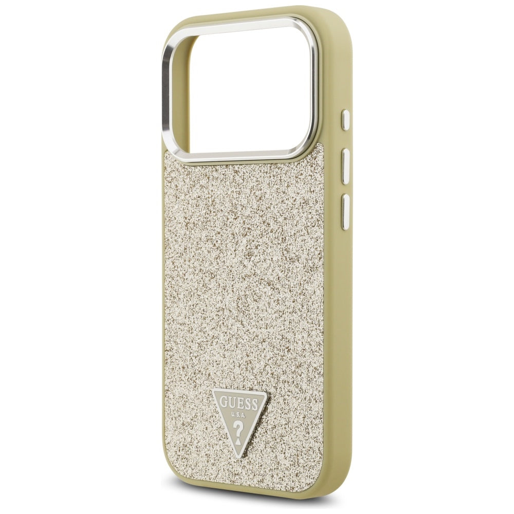 Capa MagSafe para Apple iPhone 17 Pro, Guess, Glitter Triangle Logo, Dourada