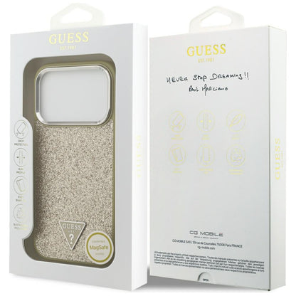 Capa MagSafe para Apple iPhone 17 Pro, Guess, Glitter Triangle Logo, Dourada