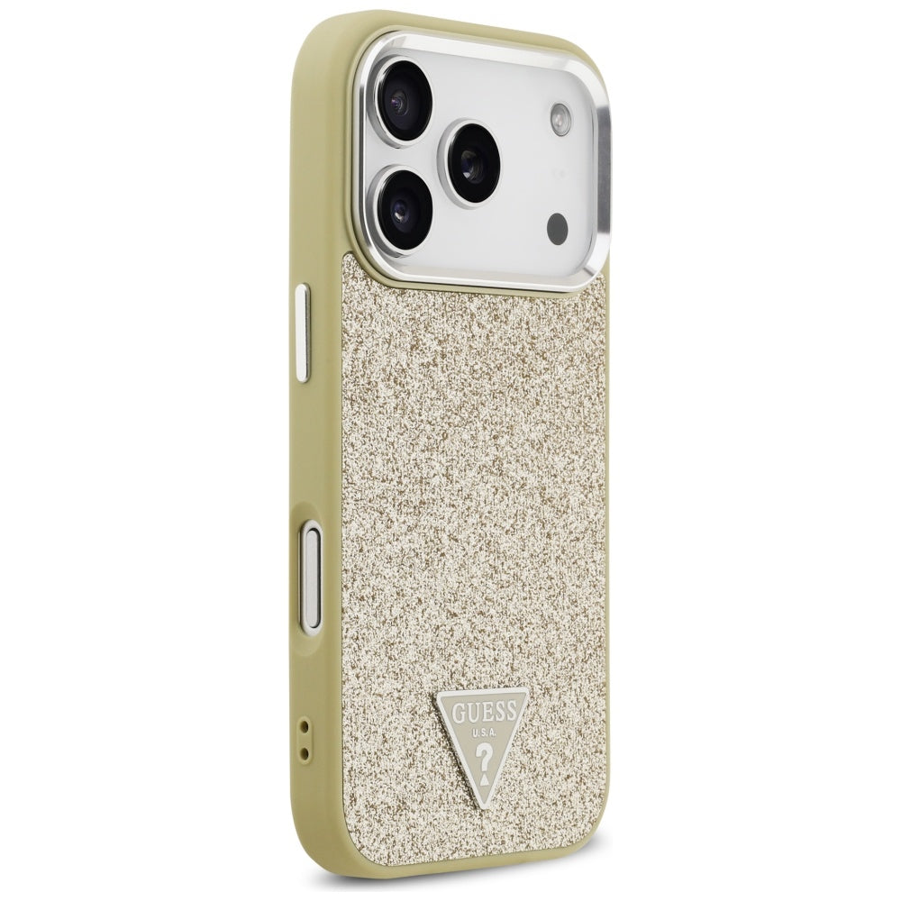 Capa MagSafe para Apple iPhone 17 Pro, Guess, Glitter Triangle Logo, Dourada