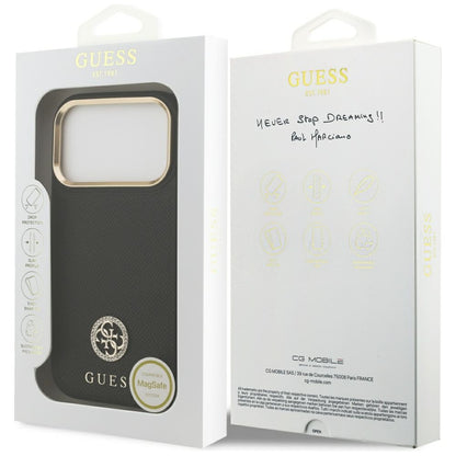 MagSafe Case for Apple iPhone 17 Pro, Guess, Grained Strass Logo, Black