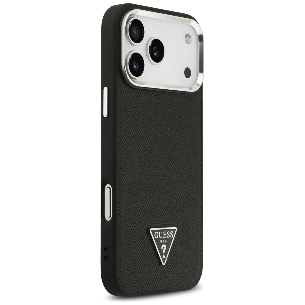 Capa MagSafe para Apple iPhone 17 Pro, Guess, Logotipo Triângulo Granulado, Preta