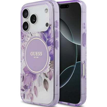 Capa MagSafe para Apple iPhone 17 Pro, Guess, IML Flower & Tonal Circle, Roxo