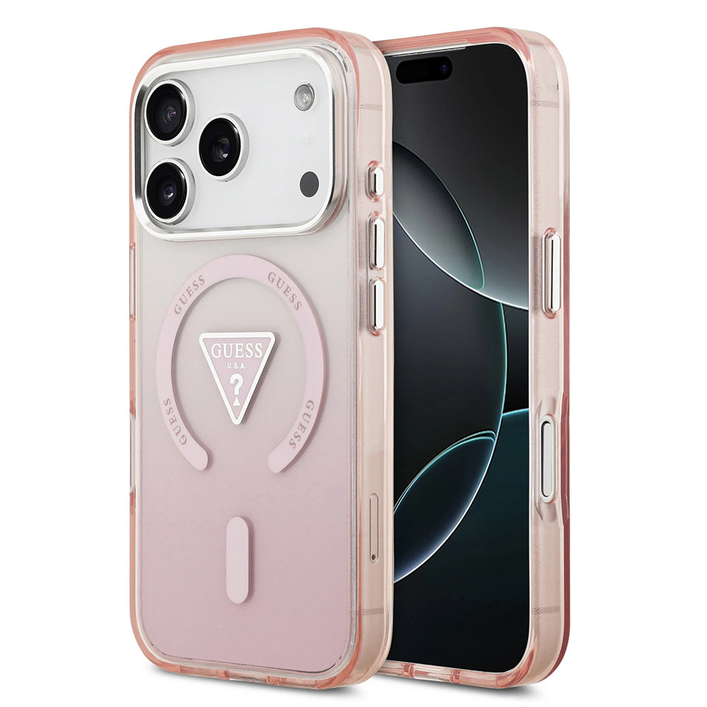 Capa MagSafe para Apple iPhone 17 Pro, Guess, IML Gradient Triangle Logo, Rosa