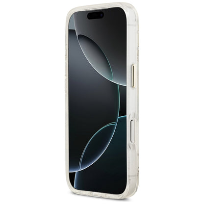 Capa MagSafe para Apple iPhone 17 Pro, Guess, IML Metal Glitter Flowers Triangle, Branca