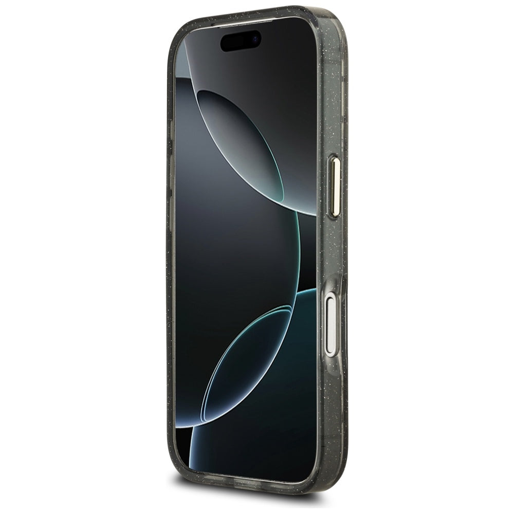 Capa MagSafe para Apple iPhone 17 Pro, Guess, IML Metal Glitter Flowers Triangle, Preta