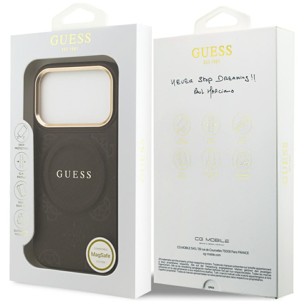 MagSafe Case for Apple iPhone 17 Pro, Guess, Peony Hot Stamp, Brown