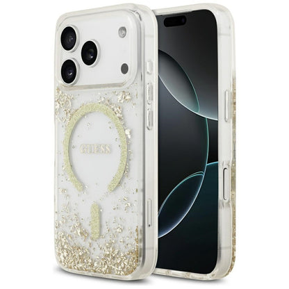 Capa MagSafe para Apple iPhone 17 Pro, Guess, Resin Bottom Glitter, Dourada