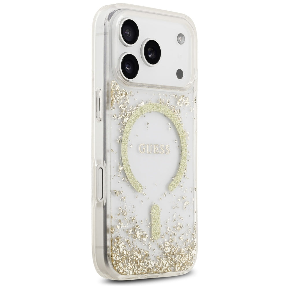 Capa MagSafe para Apple iPhone 17 Pro, Guess, Resin Bottom Glitter, Dourada