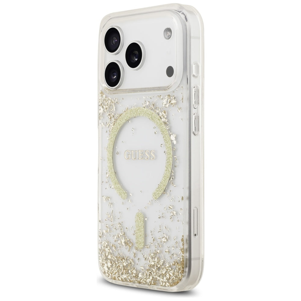 Capa MagSafe para Apple iPhone 17 Pro, Guess, Resin Bottom Glitter, Dourada