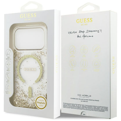 Capa MagSafe para Apple iPhone 17 Pro, Guess, Resin Bottom Glitter, Dourada