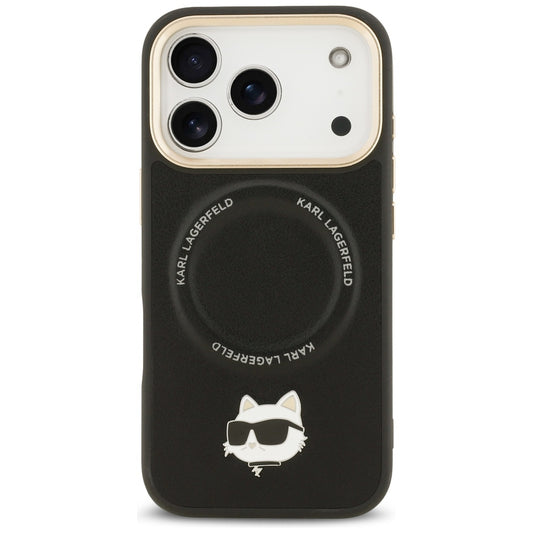 Capa MagSafe para Apple iPhone 17 Pro, Karl Lagerfeld, Big Strap Choupette Metal Logo, Preta