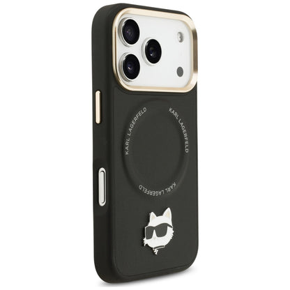 Capa MagSafe para Apple iPhone 17 Pro, Karl Lagerfeld, Big Strap Choupette Metal Logo, Preta