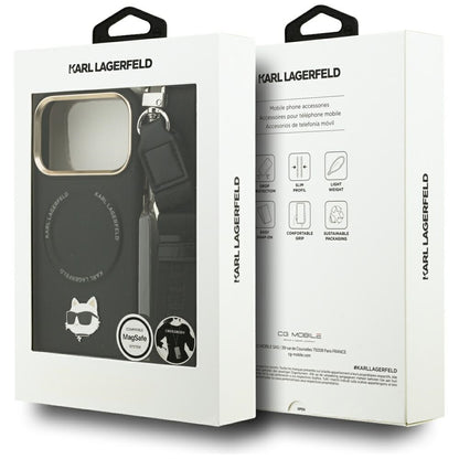Capa MagSafe para Apple iPhone 17 Pro, Karl Lagerfeld, Big Strap Choupette Metal Logo, Preta
